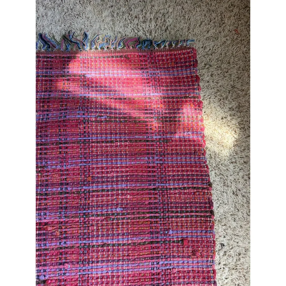 Handmade Woven Braided Chindi Rug Small 39x27 Red Tones Hippie Boho Multicolor